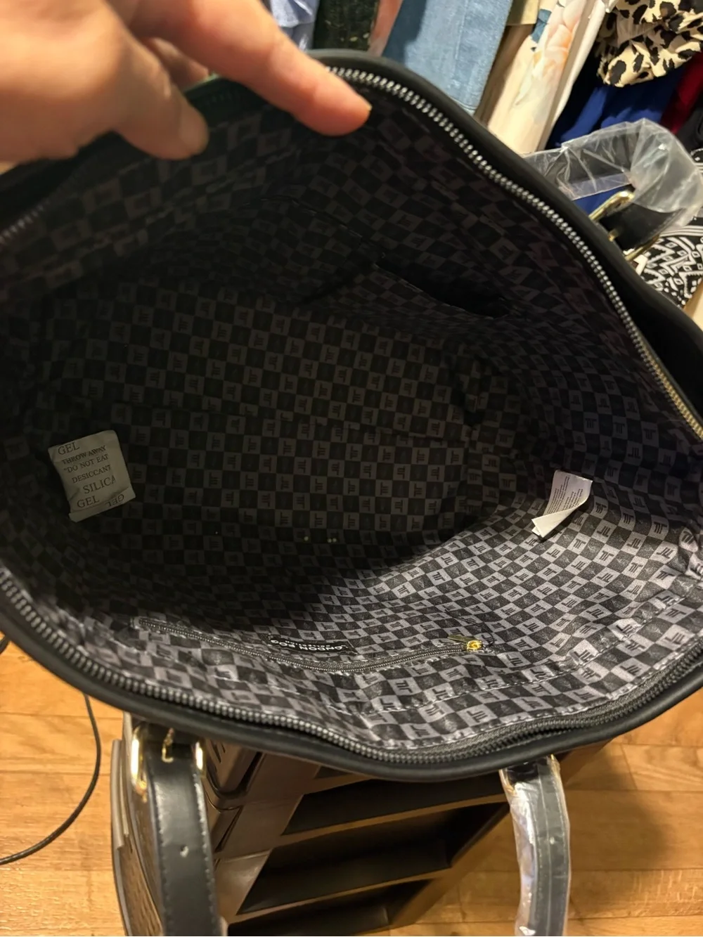 London Fog kylar woven tote Black Woven Tote with Gold Hardware